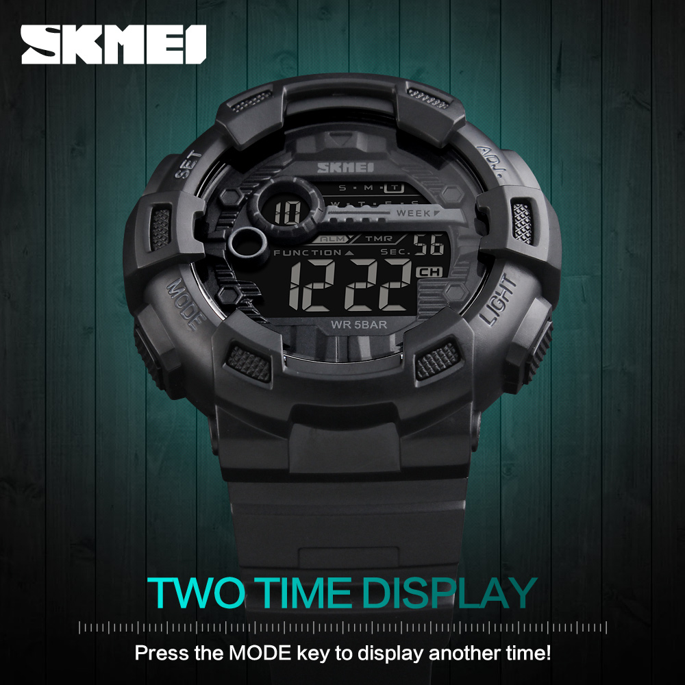 Outdoor Sports List - SKMEI กีฬากลางแจ้งโครโน ดิจิตอลนาฬิกาผู้ชายมัลติฟังก์ชั่นนาฬิกาข้อมืออิเล็กทรอนิกส์ 5 บาร์กันน้ำจอแสดงผล LED