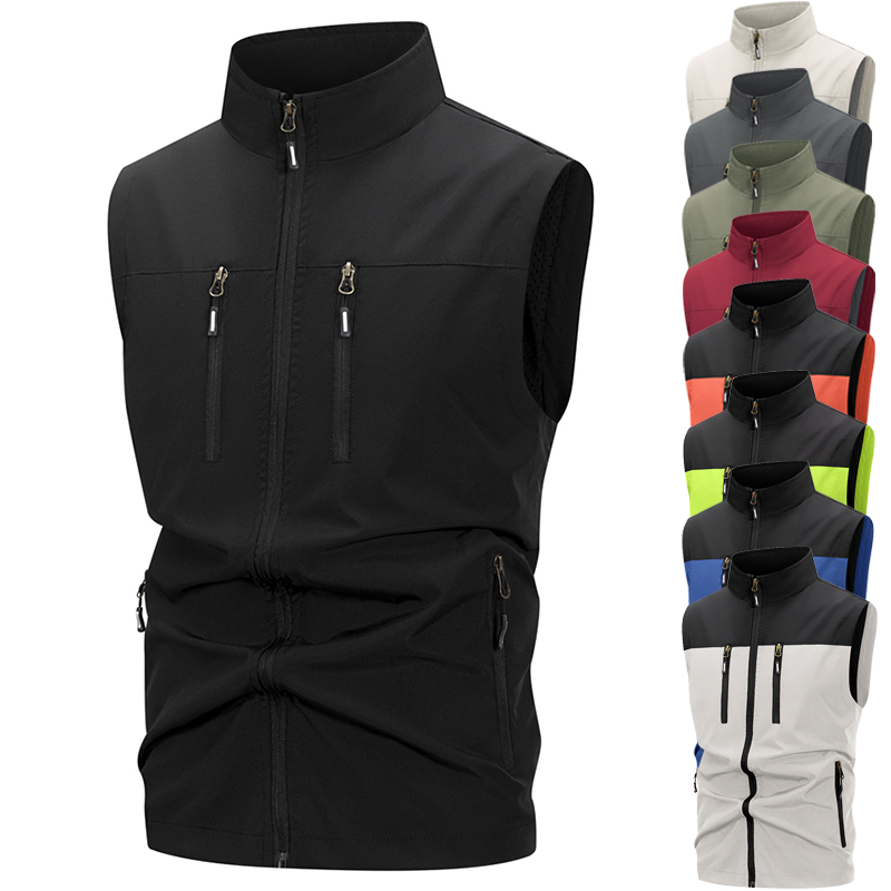 Outdoor Sport Jacket - เสื้อกั๊ก Softshell น้ําหนักเบาของผู้ชายพร้อมกระเป๋าซิปเสื้อแขนกุดกันลมสําหรับเดินป่ากอล์ฟกลางแจ้ง Outwear Windbreaker