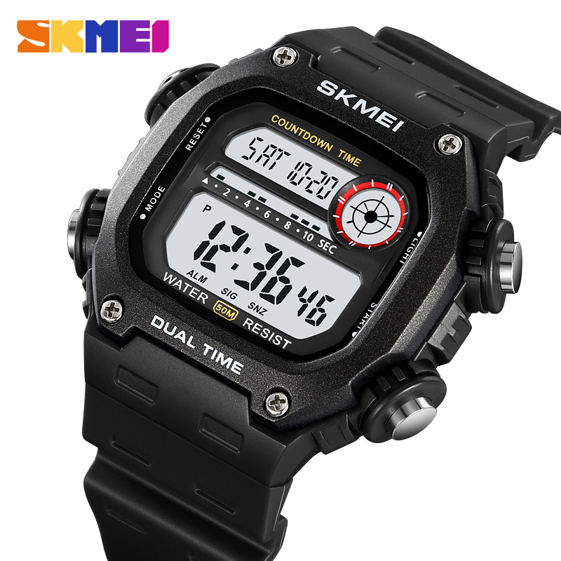 Outdoor Sports List - SKMEI กลางแจ้งดิจิตอลกีฬานาฬิกาอิเล็กทรอนิกส์สำหรับผู้ชายแฟชั่น 5 บาร์นาฬิกาจับเวลากันน้ำนาฬิกาข้อมือนาฬิกาปลุกเรโลจ ฮอมเบอร์