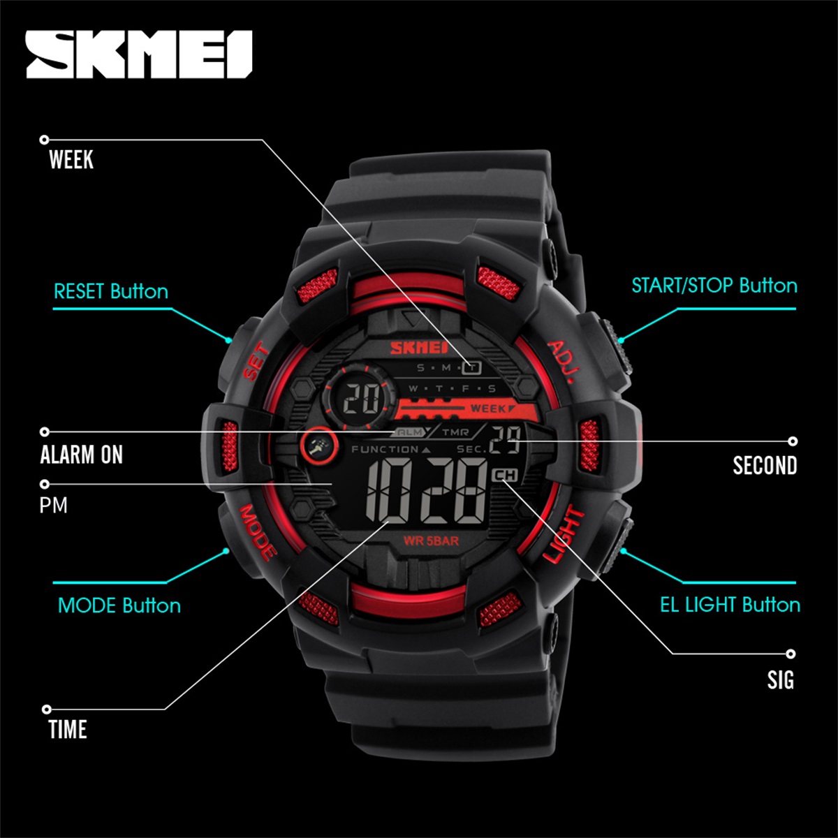 SKMEI กีฬาอิเล็กทรอนิกส์นาฬิกา - Outdoor Sports List บทวิจารณ์และราคา